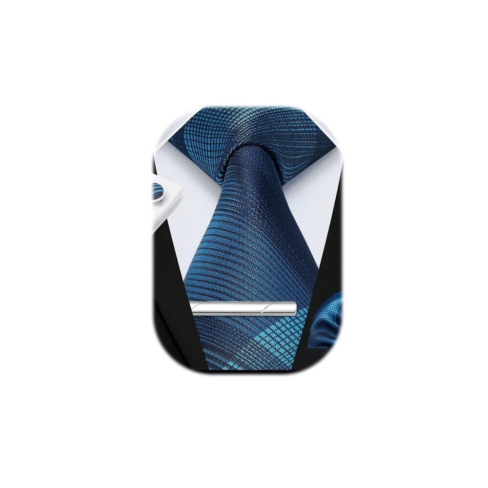 6511 Blue Tie Silk Woven Plaid Ties Neckties and Pocket Square Cufflinks